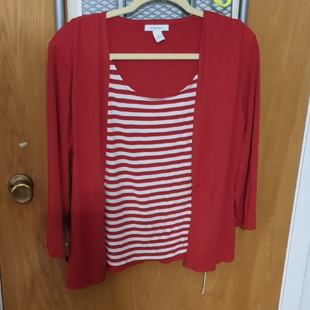 Red Striped Top and Cardigan Set